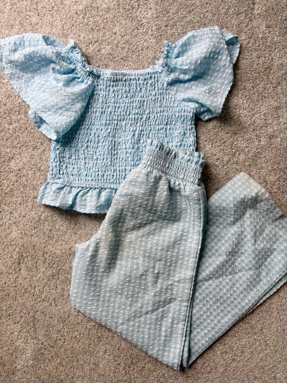 art class Light Blue and White Smocked Top and pants outfit
